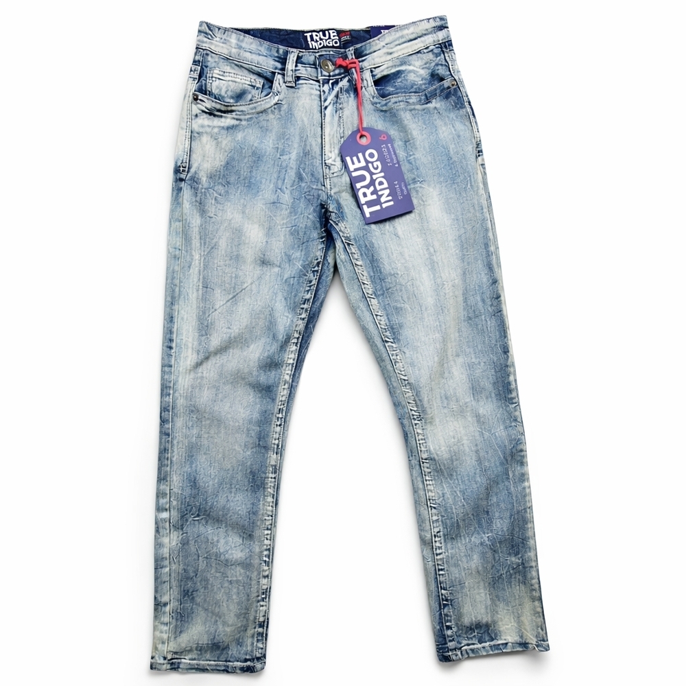 True Indigo Acid Wash Jeans Mens 30x30 Slim Straight Stretch Flap Pocket NWT